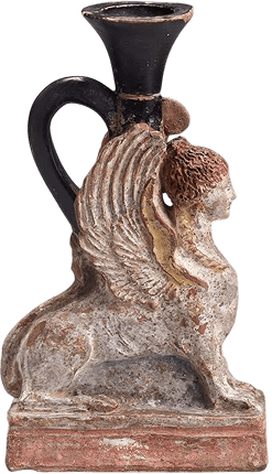 Сосуд для масла (лекиф) в форме сфинкса, Греция
Поздний классический период,
около 350–325 гг. до н. э.